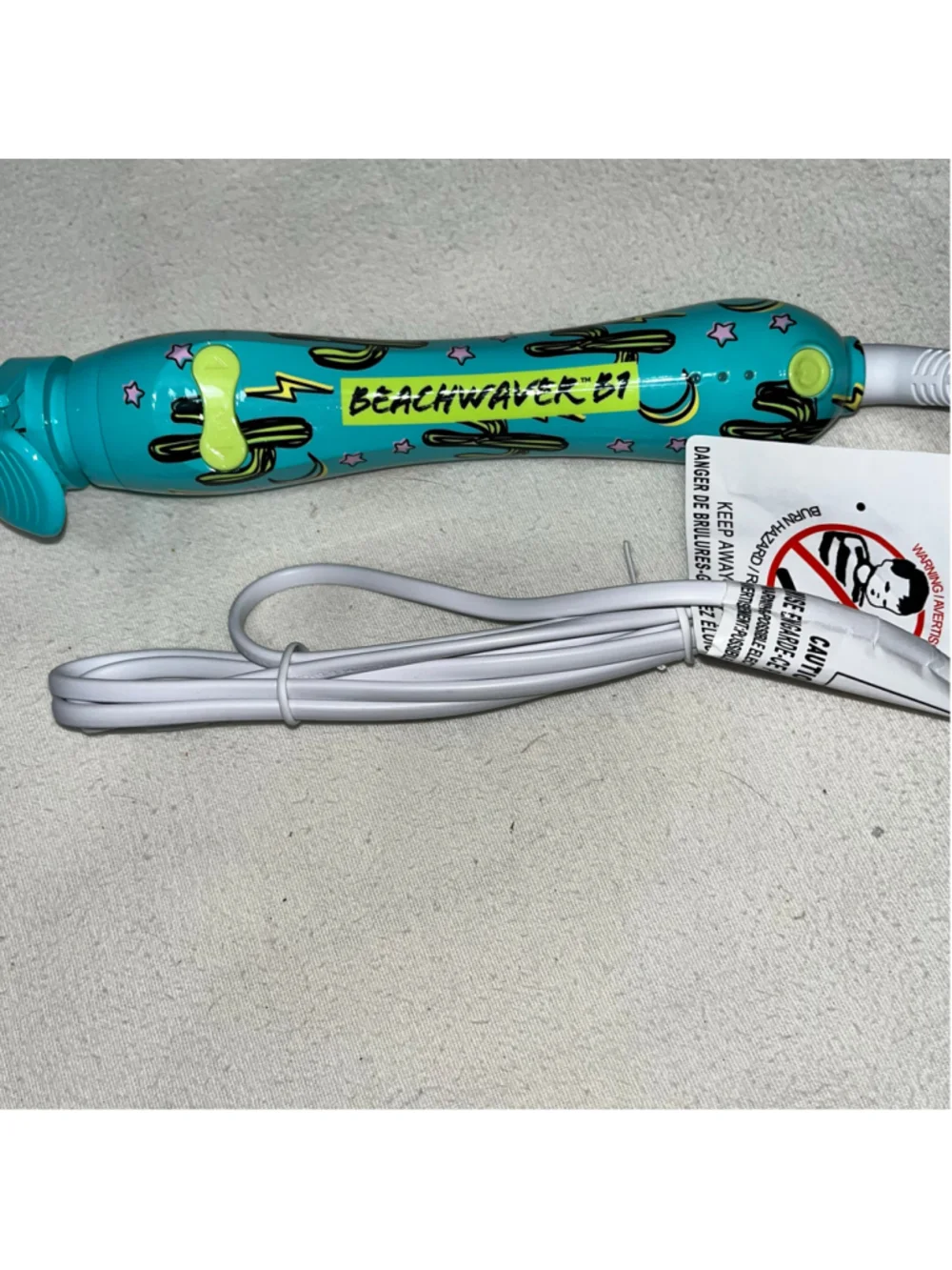 Beachwaver B1 Rotating Curling Iron Turquoise Cactus Print 1” Barrel New